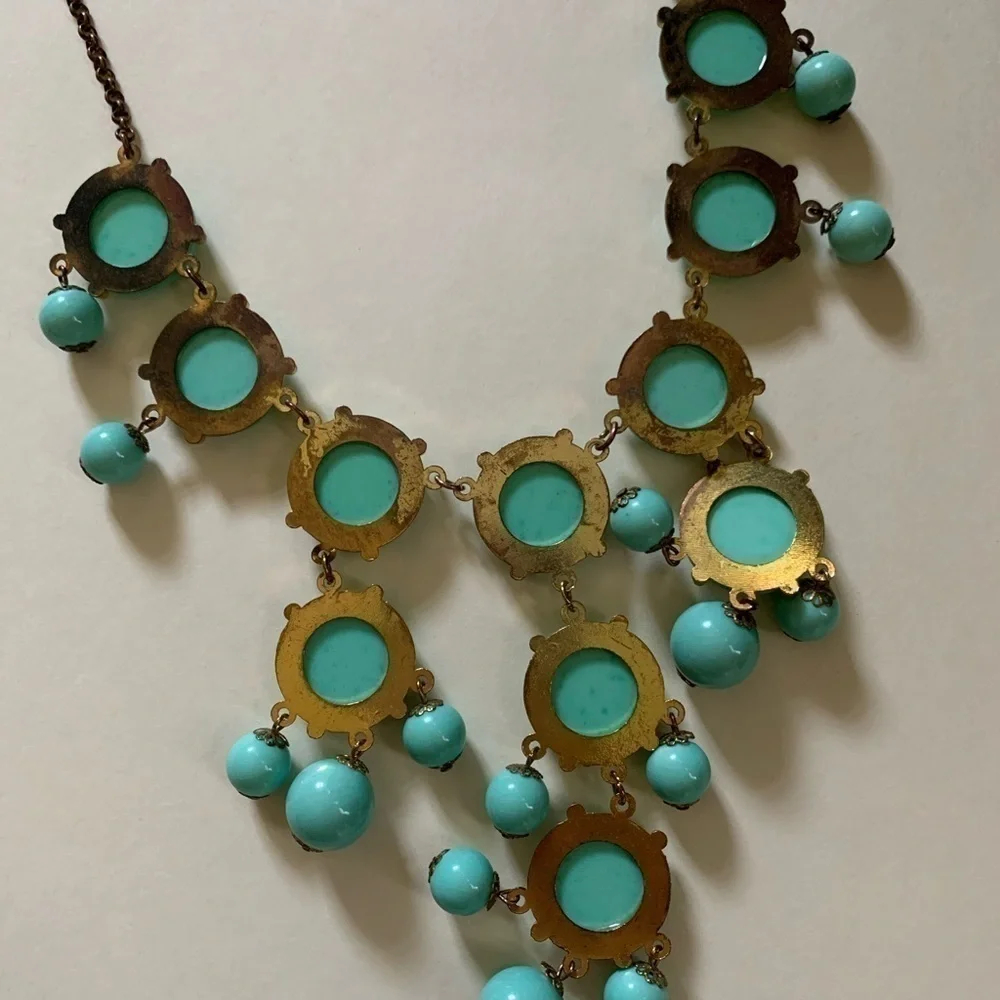 Aqua Bauble Necklace | Statement Jewelry | Tarnished Chain
